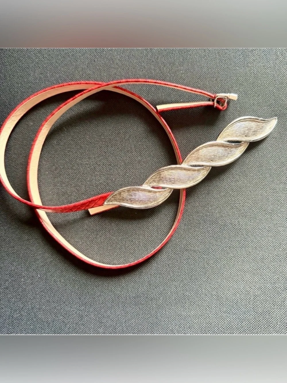 Mimi Di N Silvertone Leaf Leaves Geometric Belt Red Small Belt 1982
